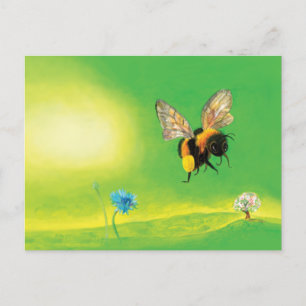 Fluffy Bumblebee Flies Illustration Vykort