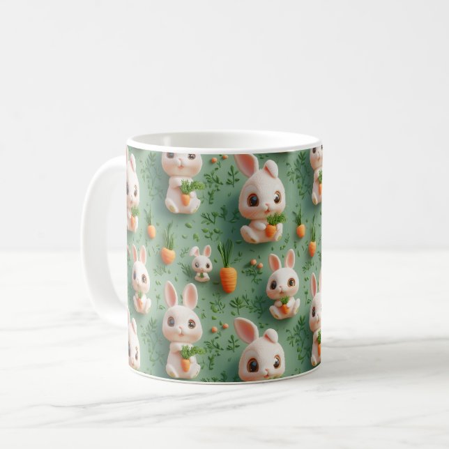 Fluffy Bunnies och Carrots 3D Sömlös Mönster Kaffemugg (Framsida vänster)