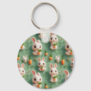 Fluffy Bunnies och Carrots 3D Sömlös Mönster Nyckelring