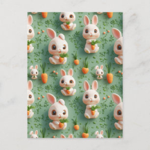 Fluffy Bunnies och Carrots 3D Sömlös Mönster Vykort