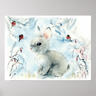 Fluffy Bunny i Snö Poster