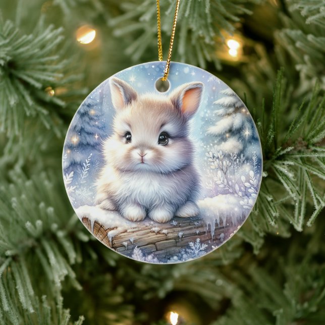 Fluffy Bunny in Frosted Pines Julgransprydnad Keramik (Träd)