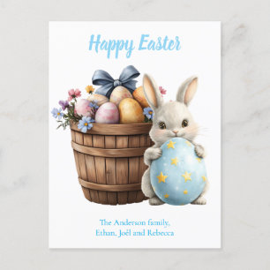 Fluffy Bunny Watercolor Plants Eggs Påsk Helg Vykort