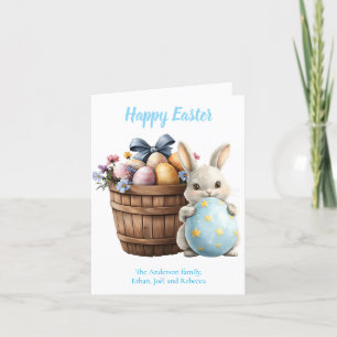 Fluffy Bunny Watercolor Plants Eggs Påsk Helgkort