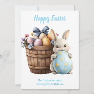 Fluffy Bunny Watercolor Plants Eggs Påsk Julkort