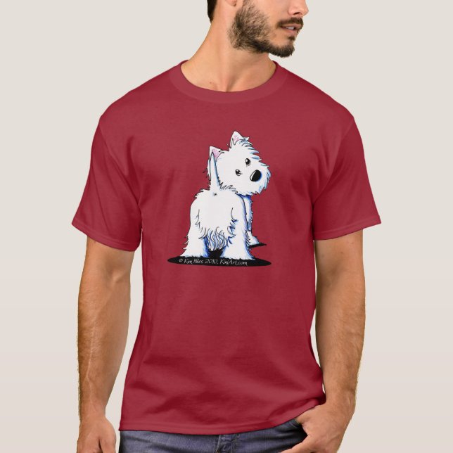 Fluffy Butt Westie Mörk T-Shirt (Framsida)