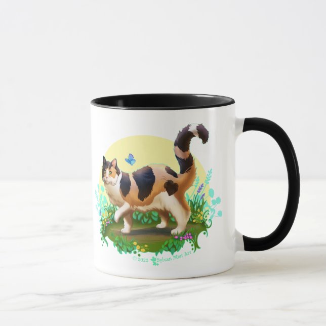 Fluffy Calico Cat med Butterfly Mugg (Höger)