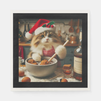 Fluffy cat baking boozy christmas pudding pappersservett