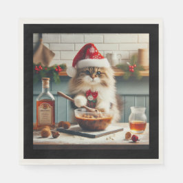 Fluffy cat baking boozy christmas pudding  pappersservett