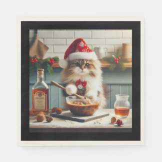 Fluffy cat baking boozy christmas pudding pappersservett