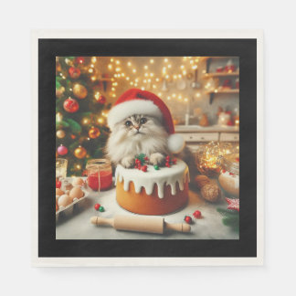 Fluffy cat baking the christmas cake pappersservett