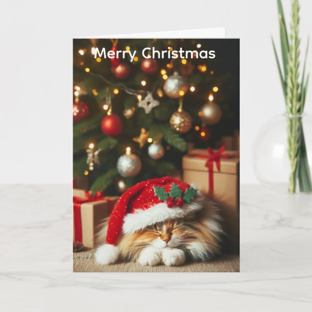 Fluffy cat christmas card helgkort (Framsida)