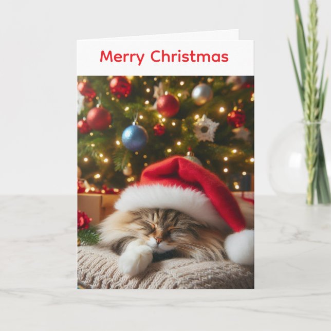 Fluffy cat christmas card helgkort (Framsida)