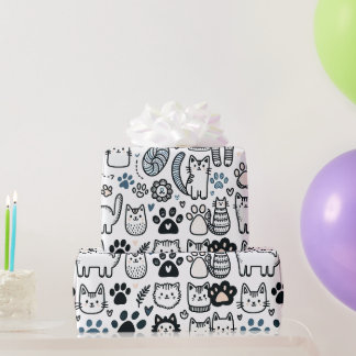 Fluffy Cat Doodle är en underbar design för alla k Presentpapper