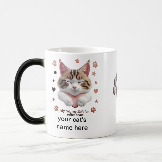 Fluffy Cat Heart Mugg - Morphing Magic Kopp (Vänster)