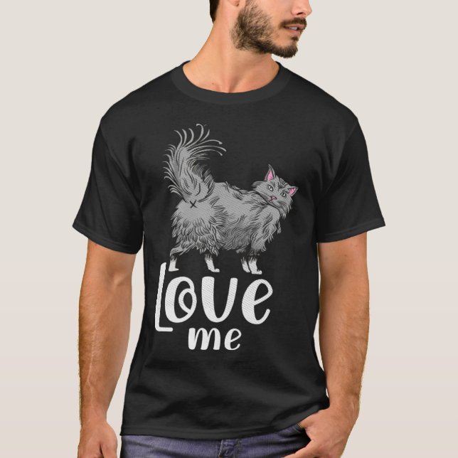 Fluffy cat kärlek jag idé om katt fläkt t shirt (Framsida)