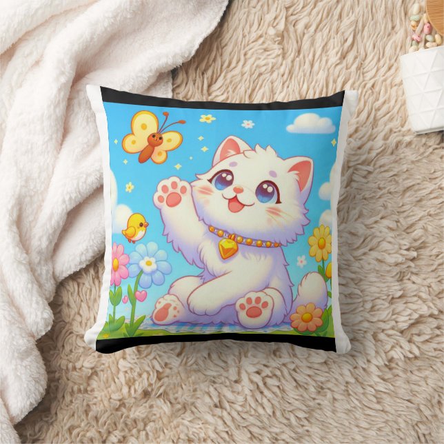 Fluffy cat leker med fjäril kudde (Filt)