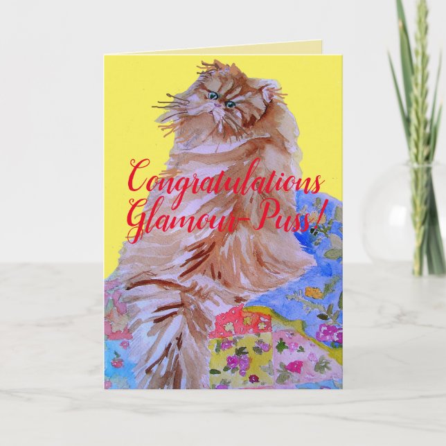 Fluffy Cat Quilt Glamor-Puss-Grattis-kort Kort (Framsida)
