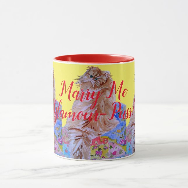 Fluffy Cat & Quilt Marry Me Glamor-Puss Mugg (Center)