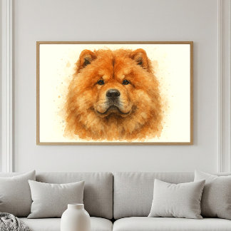 Fluffy Chow Watercolor Porträtt Poster