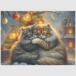 Fluffy Christmas Cats Cuddling Tissue Paper