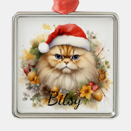 FLUFFY CHRISTMAS HELGDAG CAT ANSIKTE JULGRANSPRYDNAD METALL