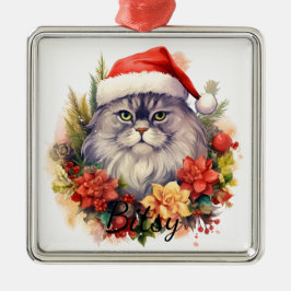 FLUFFY CHRISTMAS HELGDAG CAT ANSIKTE JULGRANSPRYDNAD METALL