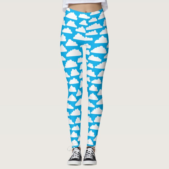 Fluffy Clouds - Vit på #00b0ef Himlar Blue Leggings (Framsida)