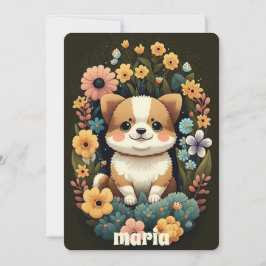 Fluffy Corgi Hund Puppy Birthday Retro Cute teckni Inbjudningar