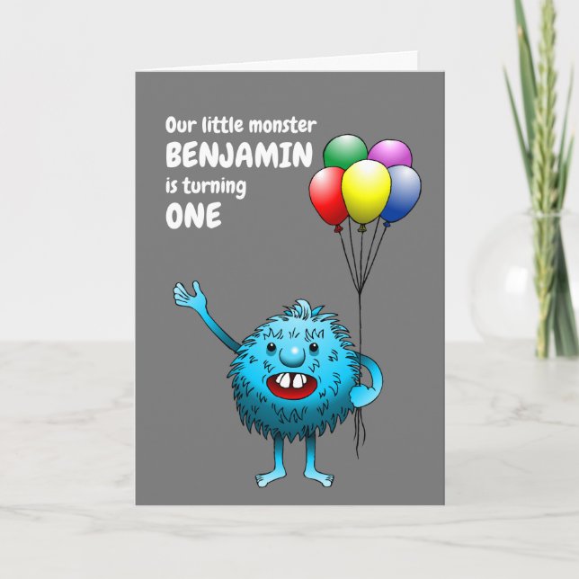 Fluffy Cute Blue Monster Birthday-inbjudan Inbjudan (Framsida)