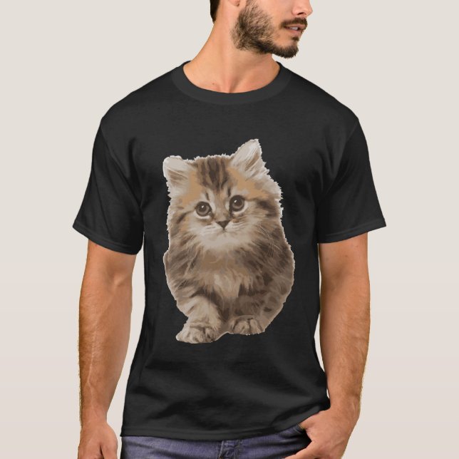 Fluffy Cute Kitten nice internationell kattdag T Shirt (Framsida)