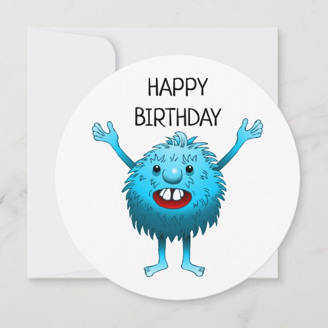 Fluffy Cute Monster Birthday Card Inbjudningar (Framsida)