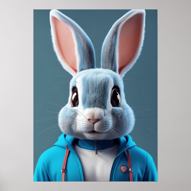 Fluffy & Cute - Whimsical Rabbit Head Artwork Poster (Framsidan)