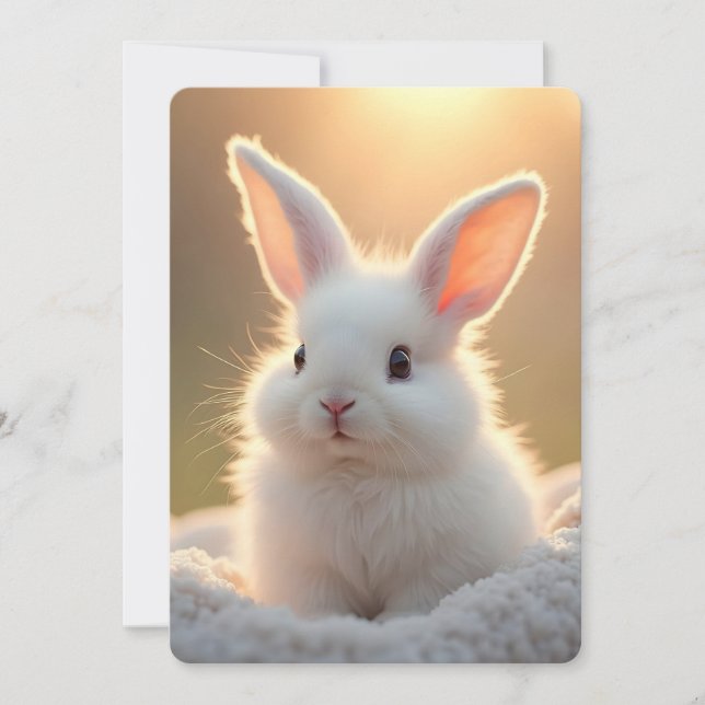 Fluffy, cute, white bunny, custom julkort (Framsida)