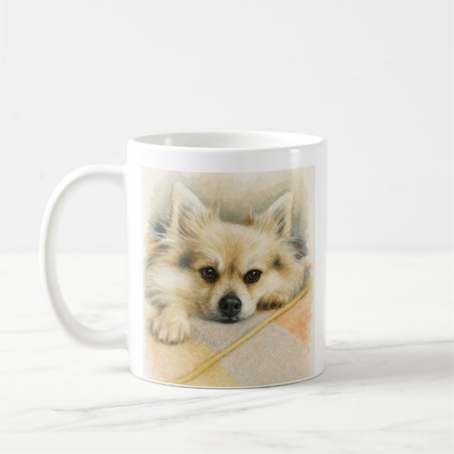 Fluffy Dog – Pomeranian Chihuahua Pet Portrait Kaffemugg (Vänster)