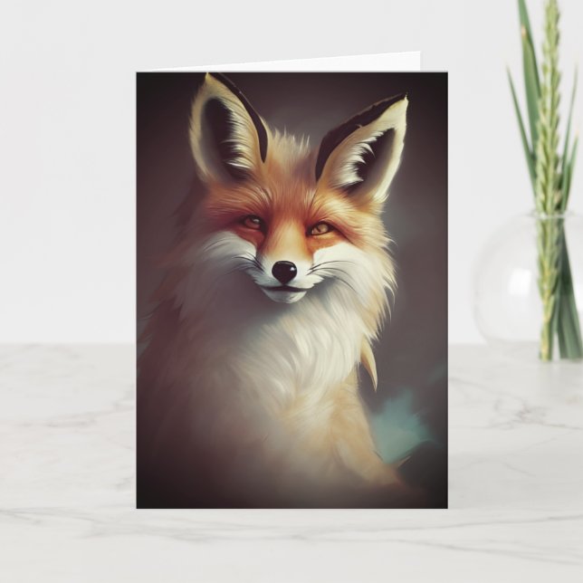 Fluffy Fantasy Red Fox Watercolor Kort (Framsida)