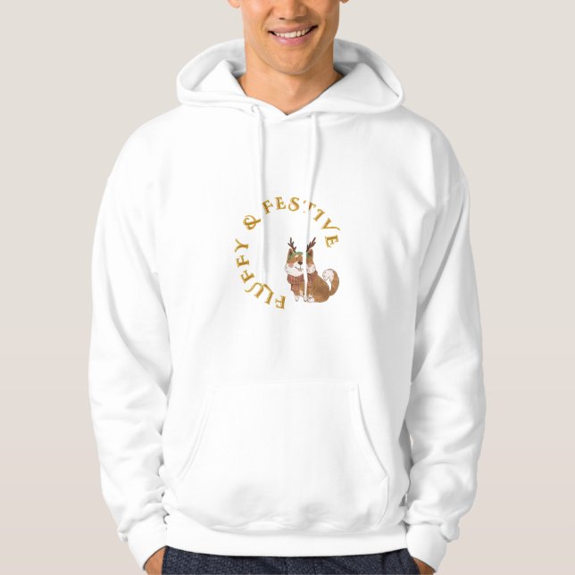 Fluffy & Festive – Cute Reindeer Dog T-Shirt Hoodie (Framsida)