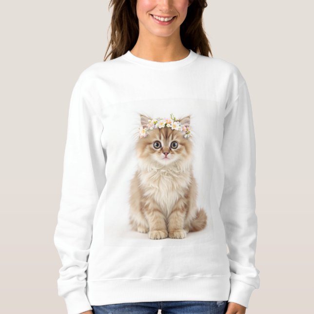 ’Fluffy Flower Krona Cat Sweatshirt’ T Shirt (Framsida)