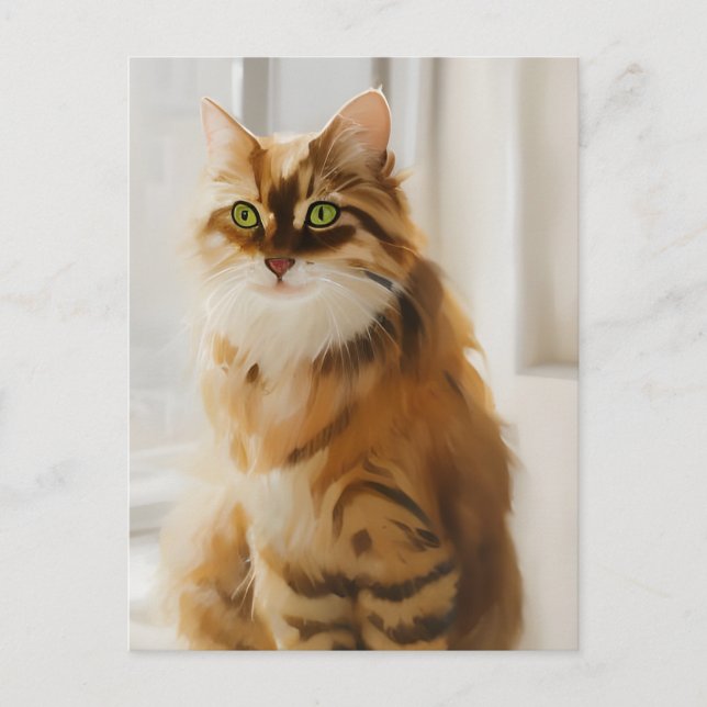 Fluffy Ginger Cat i fönstret Vykort (Framsida)