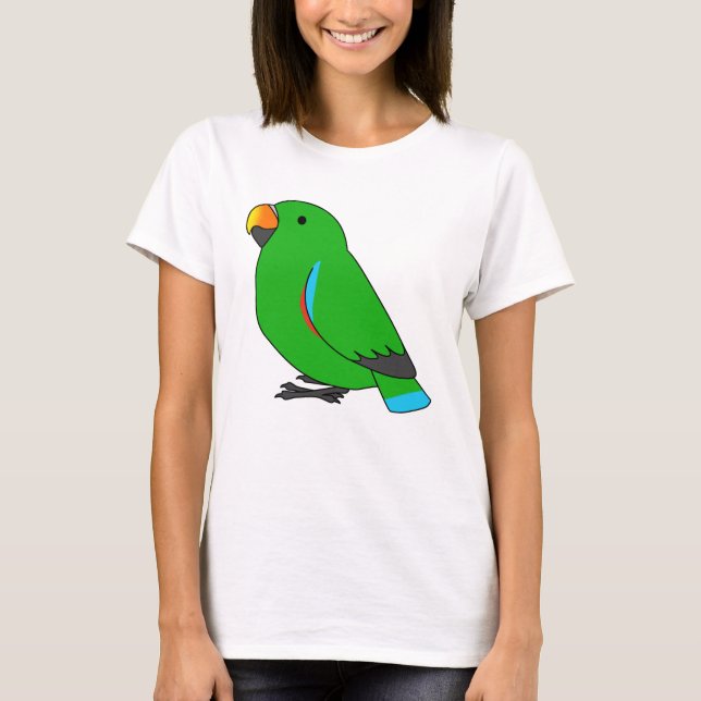 Fluffy grönt eclectus parrot tecknad teckning t shirt (Framsida)