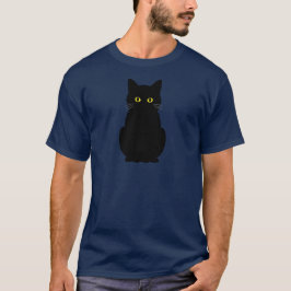 Fluffy Gult-Eyed Black Cat Halloween T Shirt