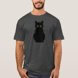 Fluffy Gult-Eyed Black Cat Halloween T Shirt