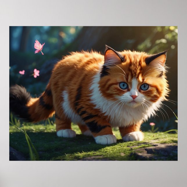 *~* Fluffy Hårig Kattunge 5:4 Kattdjur Kitten Poster (Framsidan)