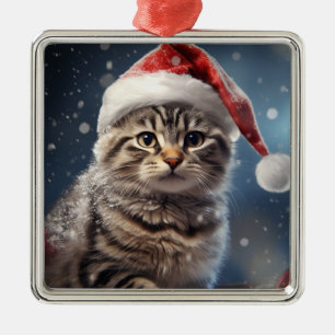 FLUFFY HELGDAG CHRISTMAS BROWN TABBY KITTEN JULGRANSPRYDNAD METALL