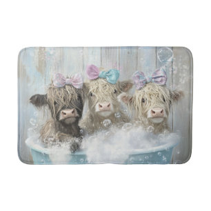 Fluffy Highland Calves Bubble Bath Farmhouse Scene Badrumsmatta
