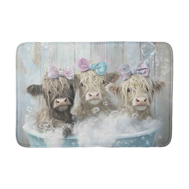 Fluffy Highland Calves Bubble Bath Farmhouse Scene Badrumsmatta (Framsidan)