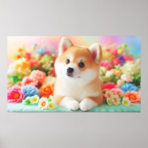 Fluffy Hund med Big Ögon Glatt Pet-bild Poster