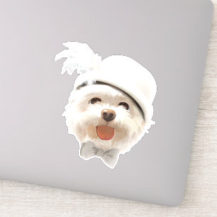 Fluffy-Hund med vit hatt Klistermärken