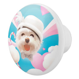 Fluffy-Hund med vit hatt Knopp