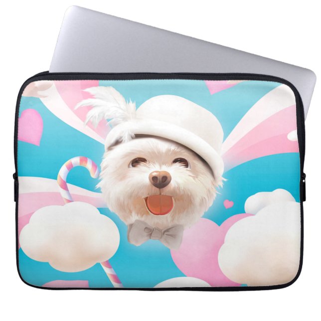 Fluffy-Hund med vit hatt Laptop Fodral (Framsidan)